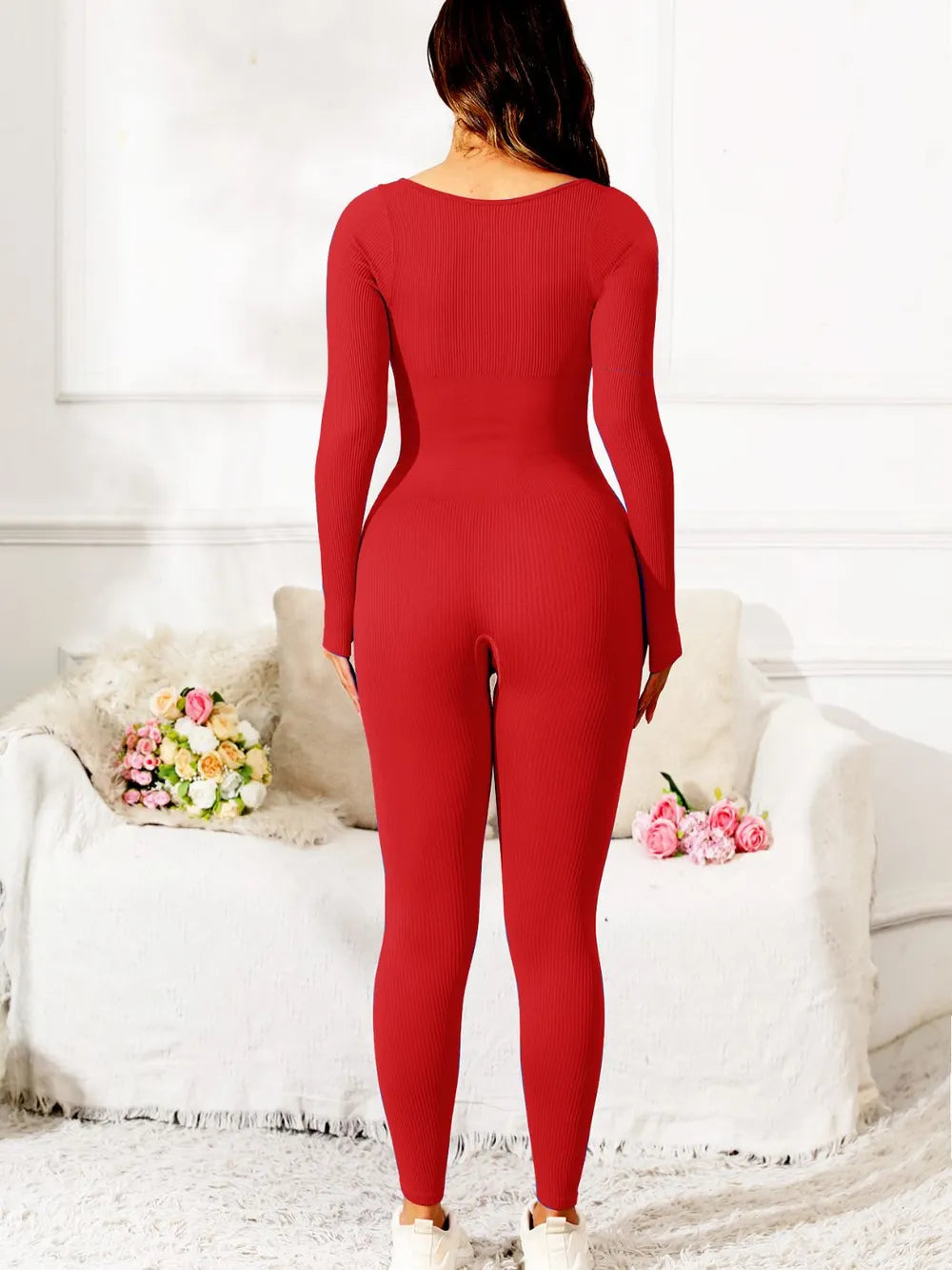 Scoop Neck Long Sleeve Active Jumpsuit CaRaUaNa Fashion