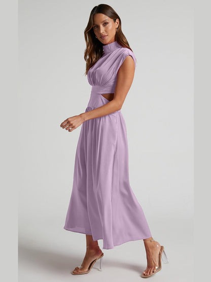 Cutout Mock Neck Sleeveless Ruched Dress Carauana Store
