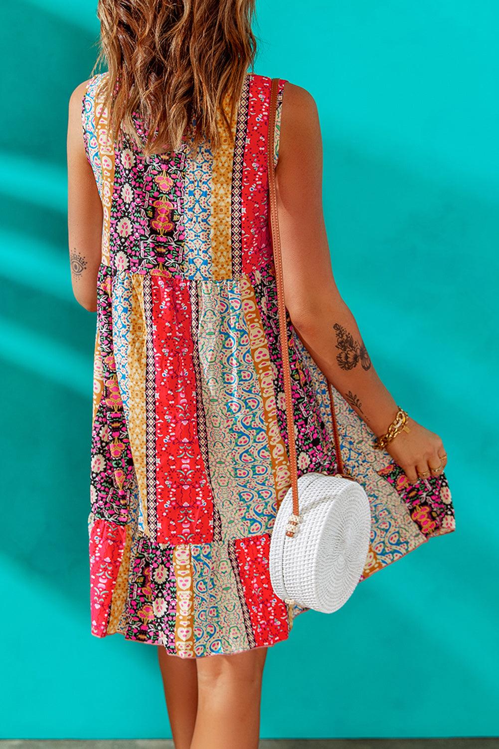 Printed V-Neck Mini Dress Carauana Store