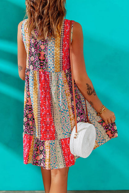 Printed V-Neck Mini Dress Carauana Store