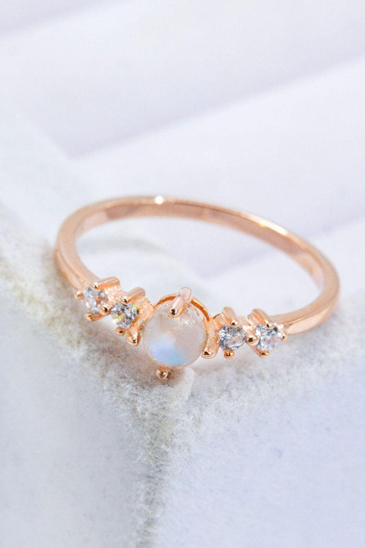 Natural Moonstone and Zircon 18K Rose Gold-Plated Ring Carauana Store