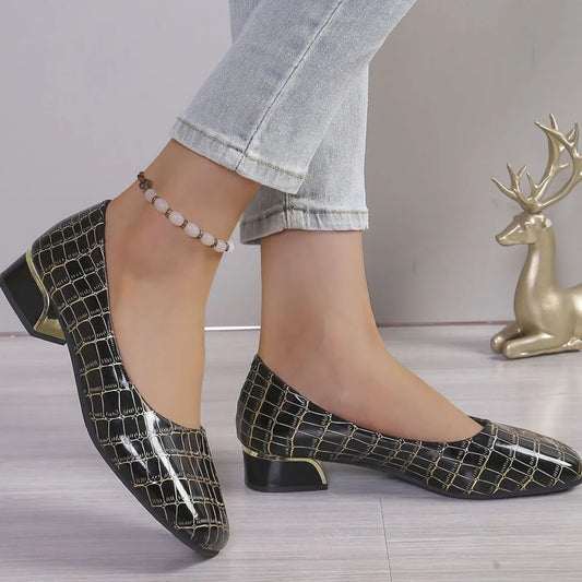 Square Toe Block Heels Pumps Carauana Store