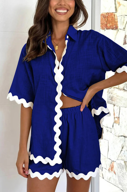 Contrast Trim Half Sleeve Top and Shorts Set Carauana Store