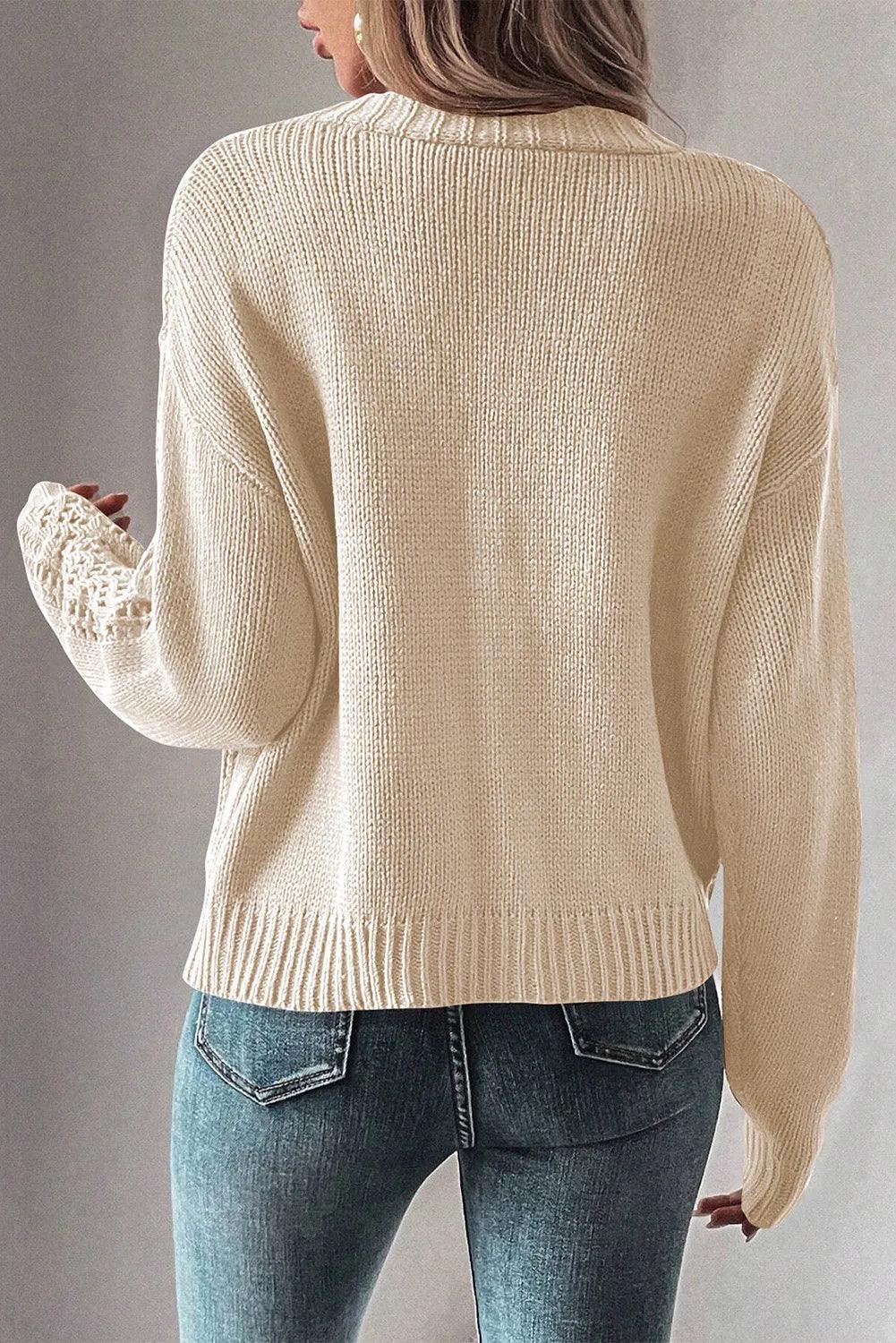 Openwork Button Up Long Sleeve Cardigan Carauana Store