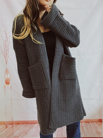 Open Front Long Sleeve Cardigan with Pockets Carauana Store