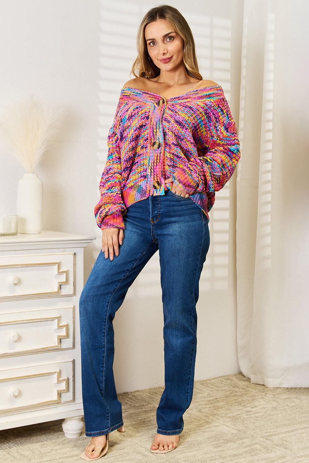 Angel Wings Woven Right V-Neck Long Sleeve Cardigan Carauana Store