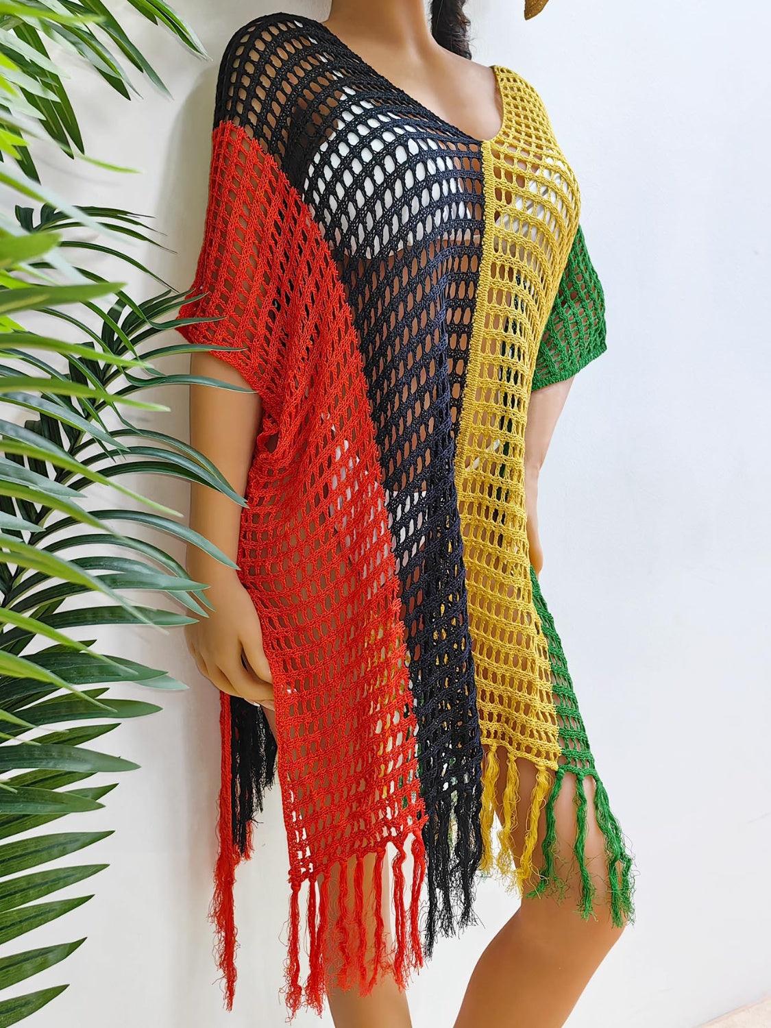 Fringe Color Block Scoop Neck Cover Up Carauana Store