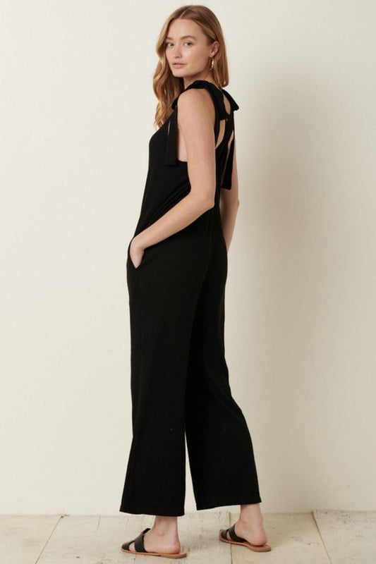 Mittoshop Rib Knit V-Neck Cross Back Jumpsuit Carauana Store