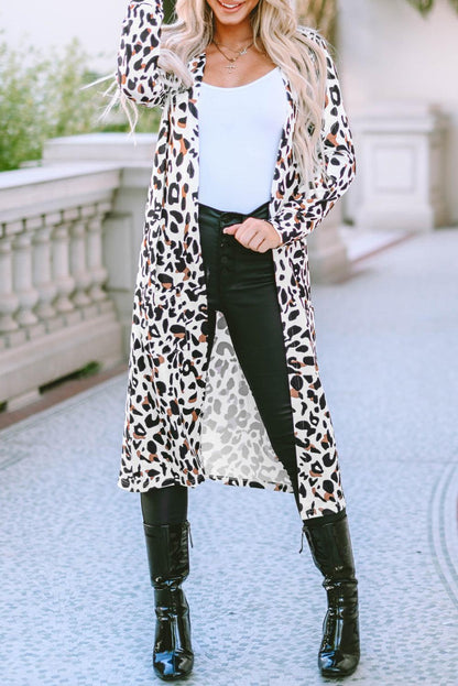 Leopard Open Front Long Sleeve Cover Up Carauana Store
