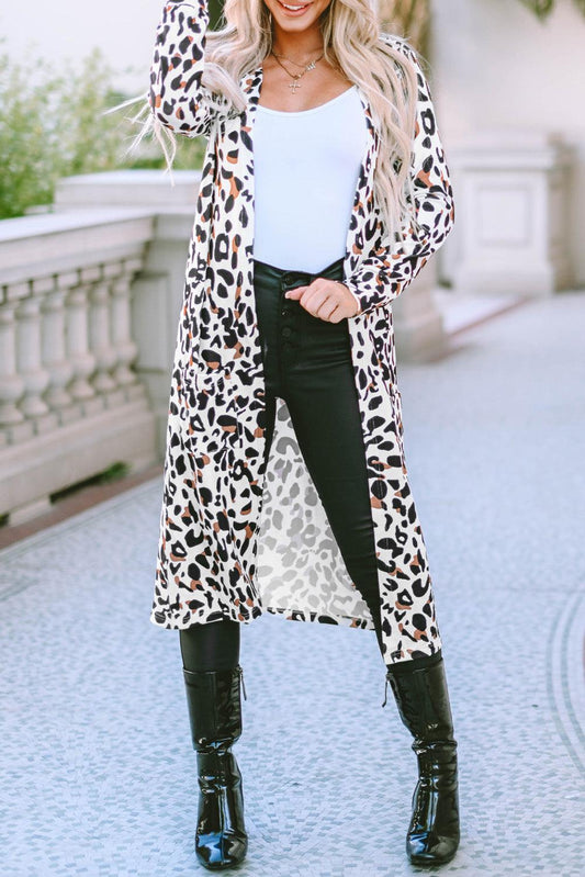 Leopard Open Front Long Sleeve Cover Up Carauana Store