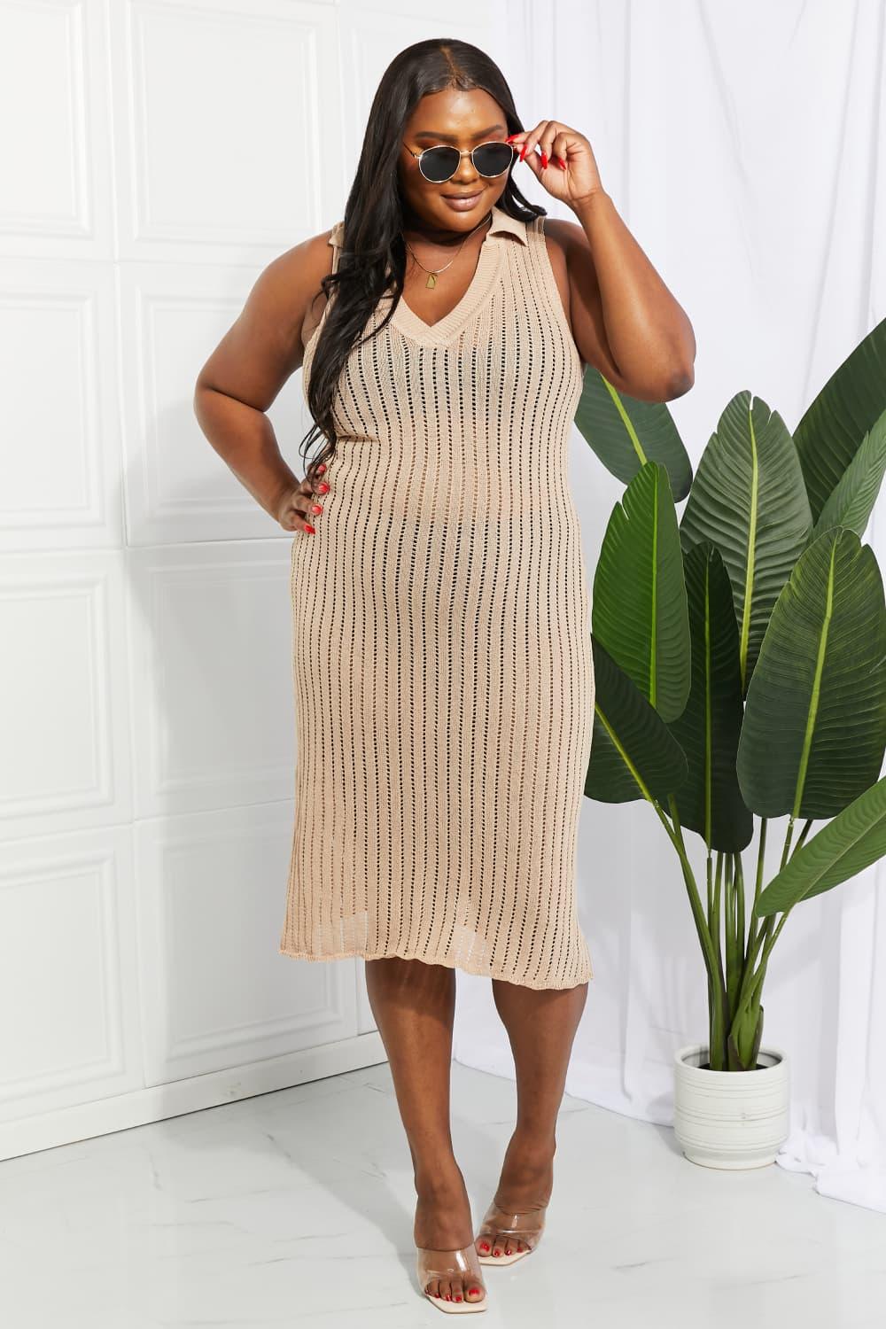 Openwork Johnny Collar Cover Up Dress Carauana Store