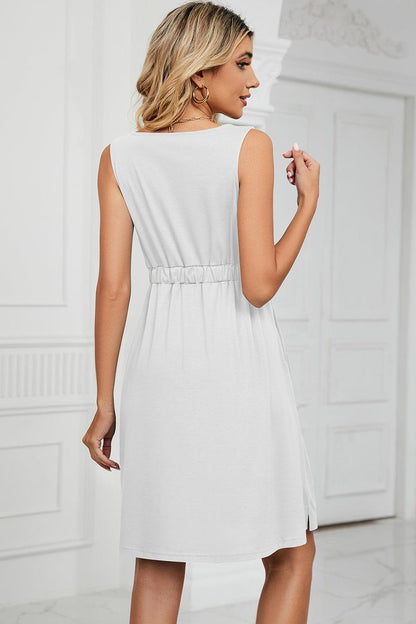 Buttoned Wide Strap Mini Dress Carauana Store