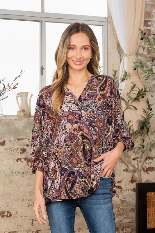 Sew In Love Paisley Print V-Neck Top Carauana Store