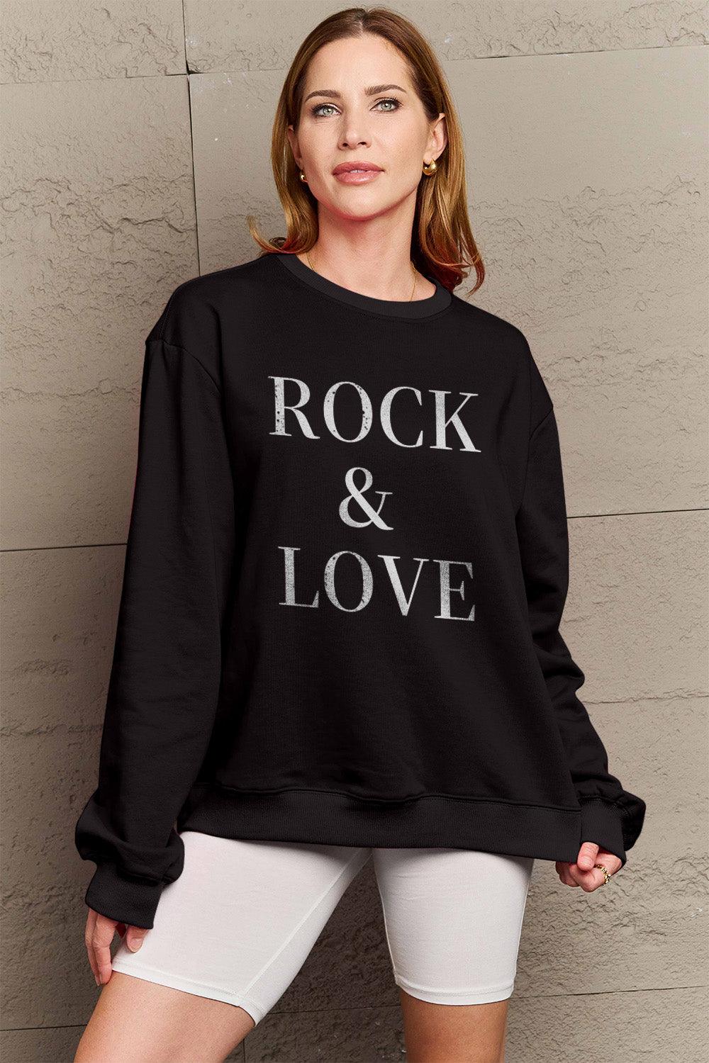 Simply Love Full Size ROCK ＆ LOVE Round Neck Sweatshirt Carauana Store