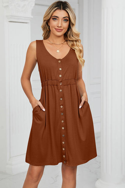 Buttoned Wide Strap Mini Dress Carauana Store