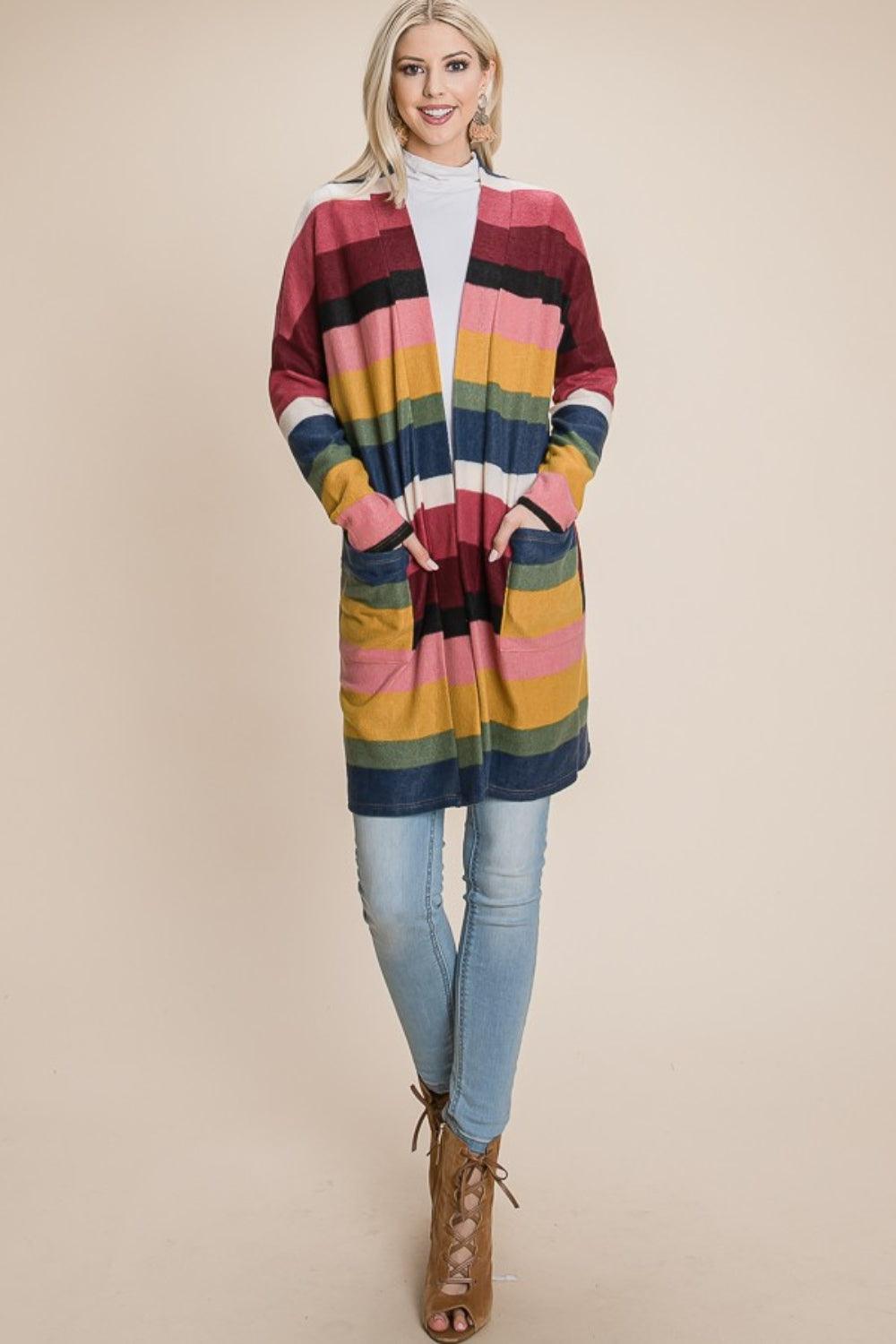BOMBOM Color Block Striped Open Front Cardigan Carauana Store