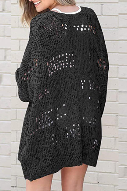 Openwork Open Front Long Sleeve Cardigan Carauana Store