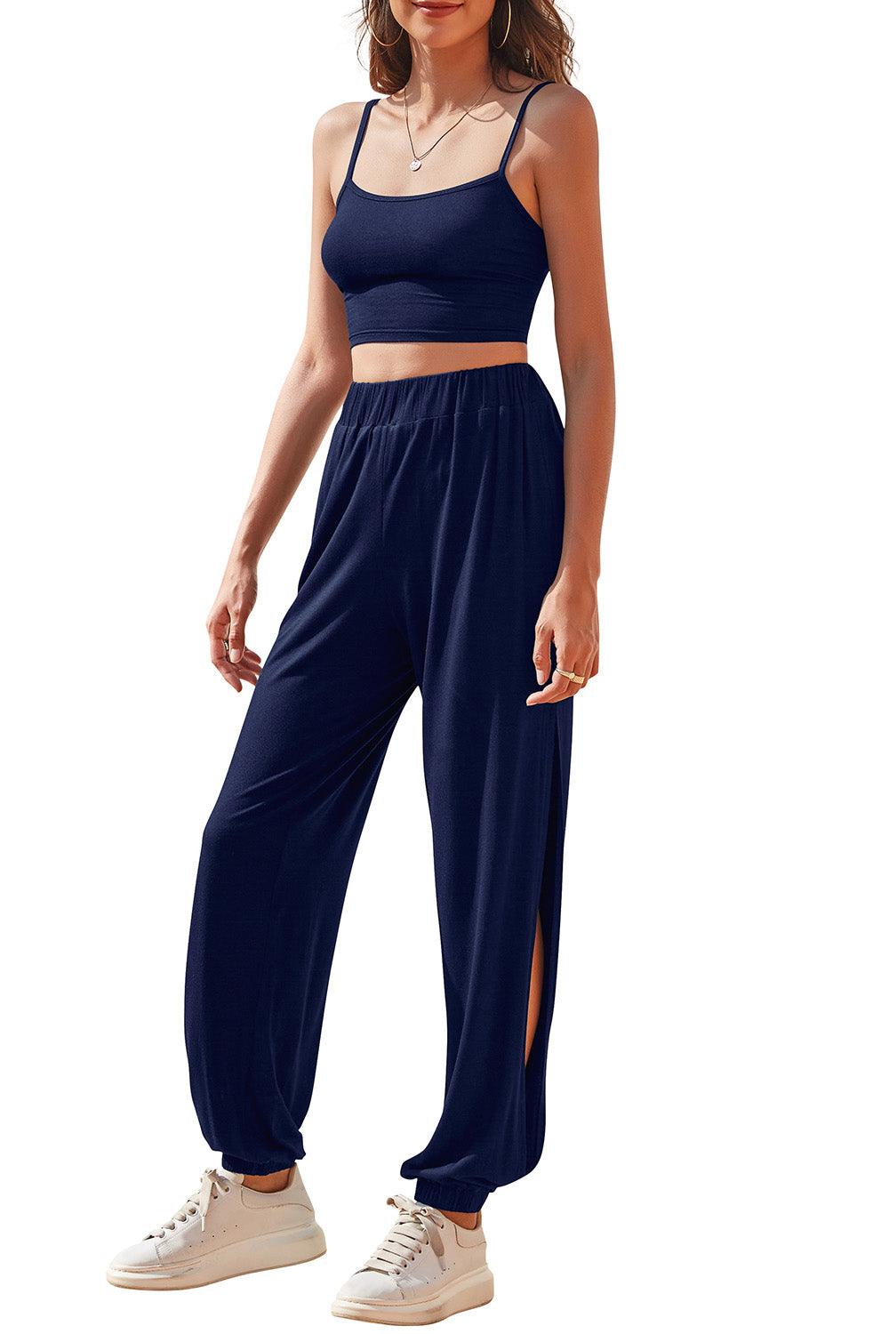Cropped Cami and Side Split Joggers Set Carauana Store