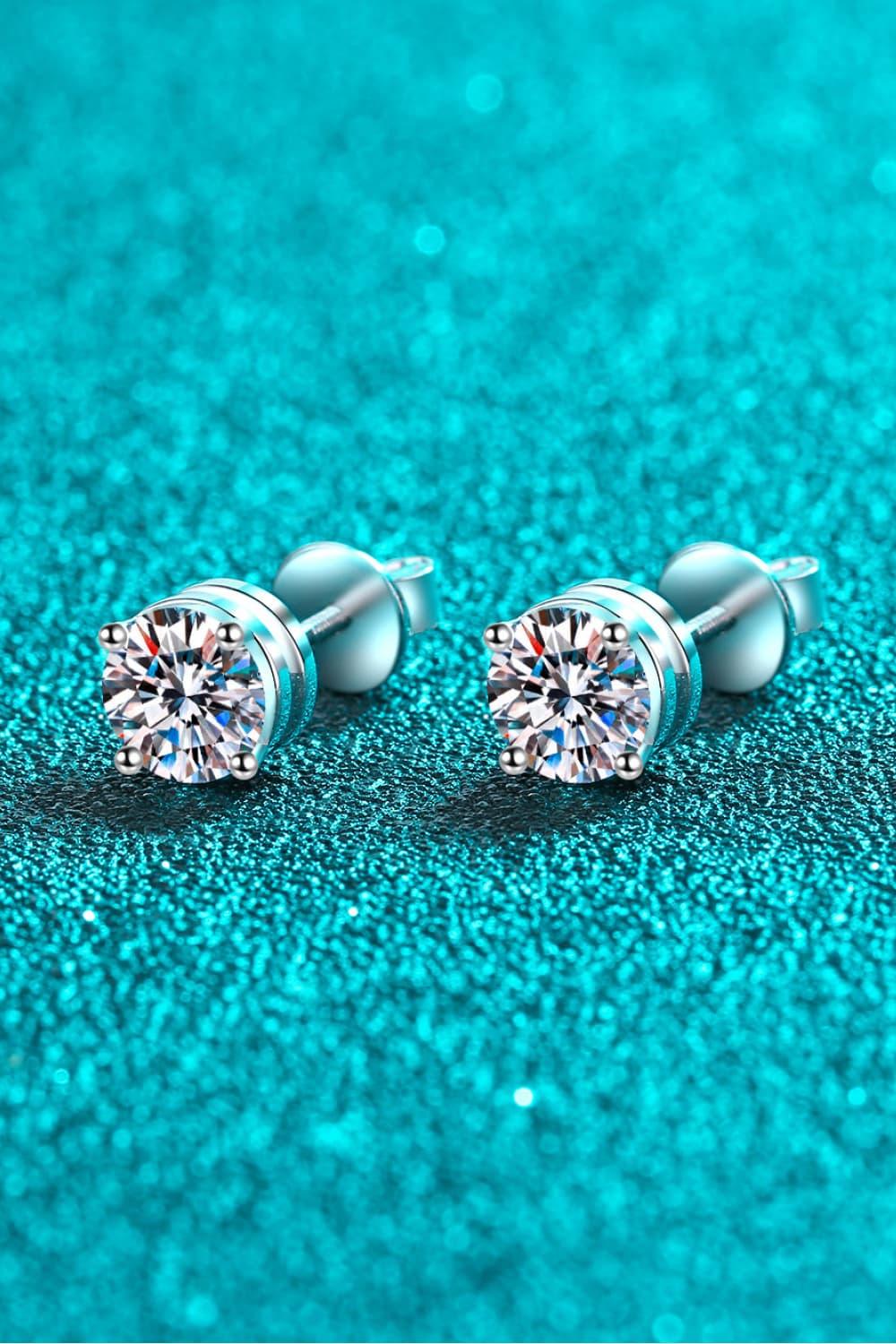 2 Carat Moissanite Rhodium-Plated Stud Earrings CaRaUaNa Fashion