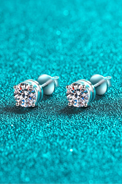 2 Carat Moissanite Rhodium-Plated Stud Earrings CaRaUaNa Fashion