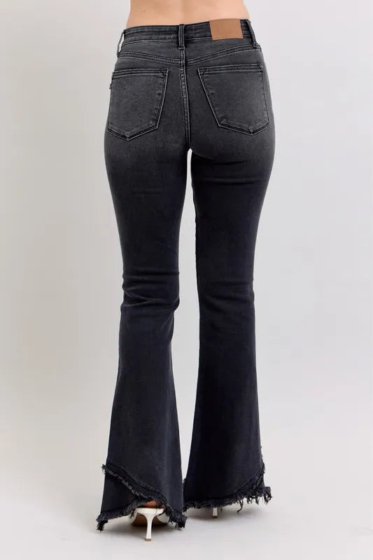Judy Blue Full Size High Waist Flare W/ Mock Fray Tulip Hem Plus Size