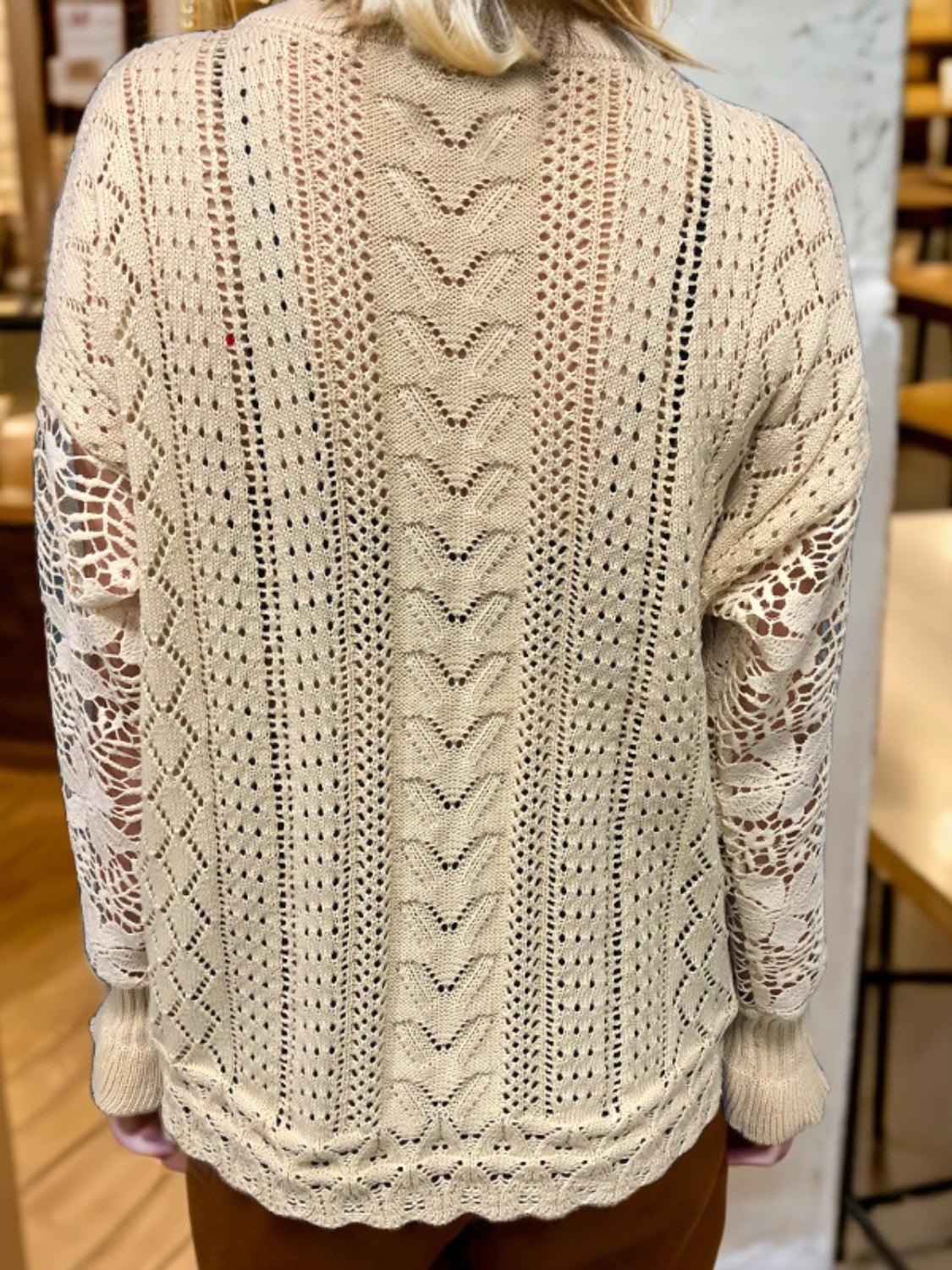 Eyelet Button Up Lantern Sleeve Cardigan Carauana Store