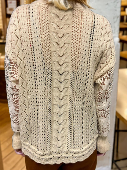 Eyelet Button Up Lantern Sleeve Cardigan Carauana Store