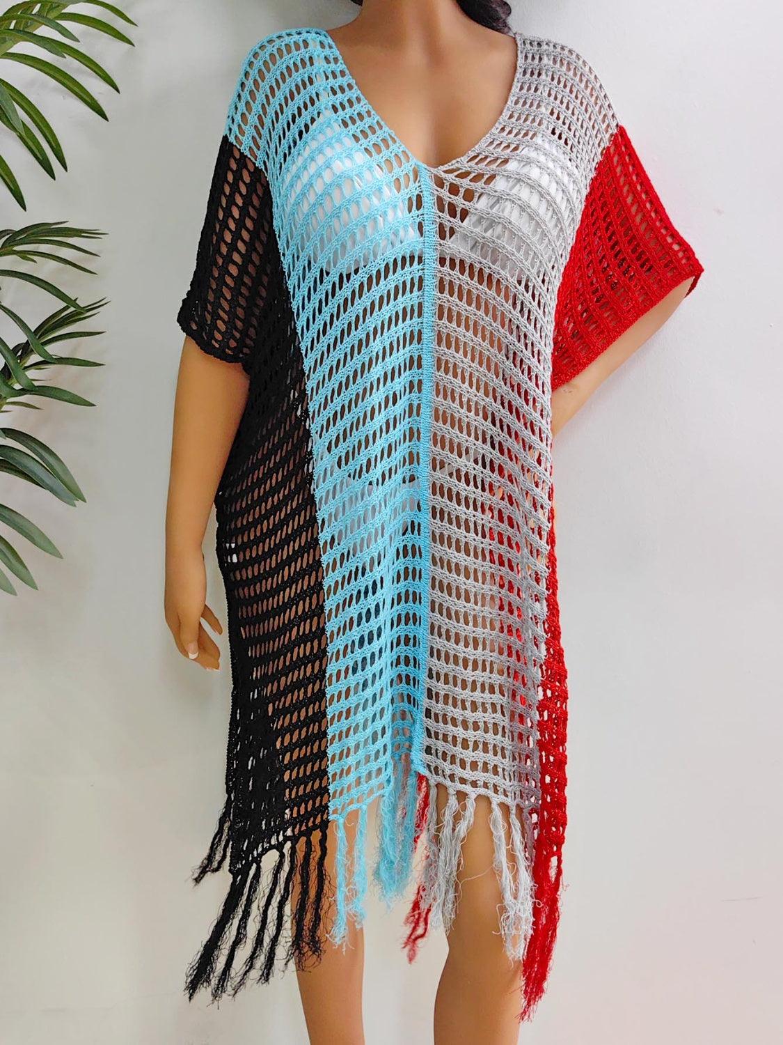Fringe Color Block Scoop Neck Cover Up Carauana Store