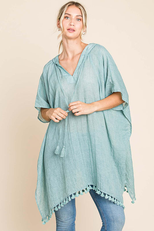 Cotton Bleu by Nu Label Tassel Hem Hooded Cover Up Carauana Store
