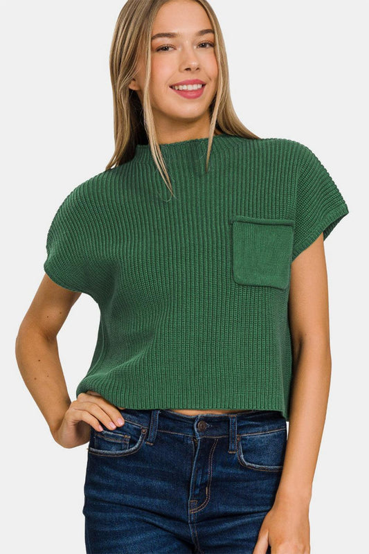 Zenana Mock Neck Short Sleeve Cropped Sweater Carauana Store