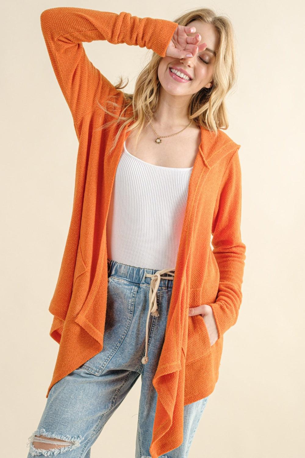 And The Why Full Size Thermal Hooded Open Front Cardigan with Pockets Carauana Store