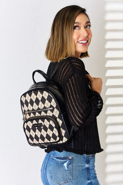 David Jones Argyle Pattern PU Leather Backpack Carauana Store
