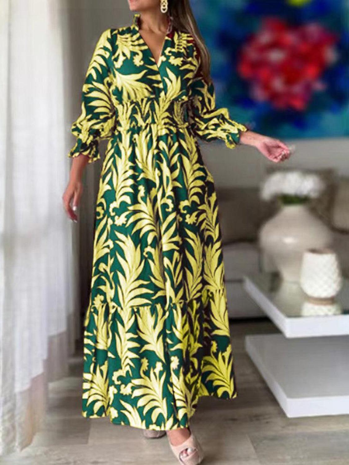Printed Flounce Sleeve Maxi Dress Carauana Store