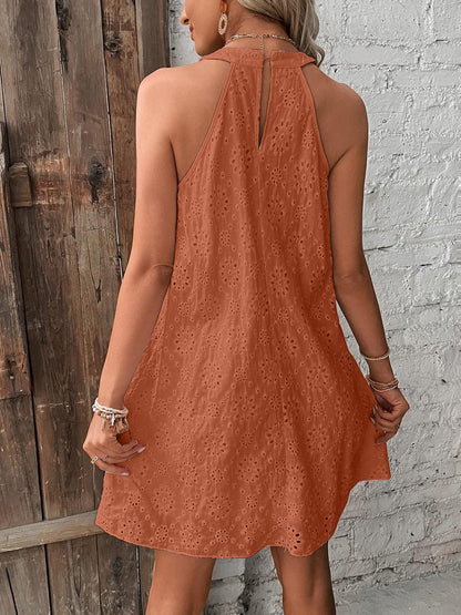 Eyelet Grecian Neck Mini Dress Carauana Store