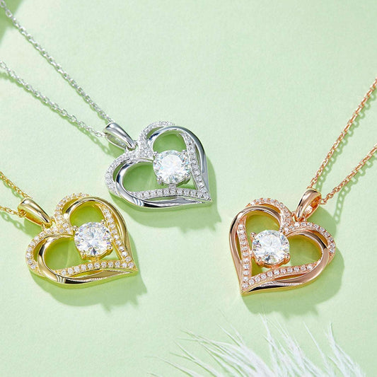 1.2 Carat Moissanite 925 Sterling Silver Heart Necklace Carauana Store