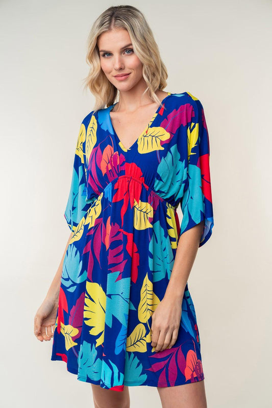 White Birch Full Size Printed V-Neck Mini Dress Carauana Store