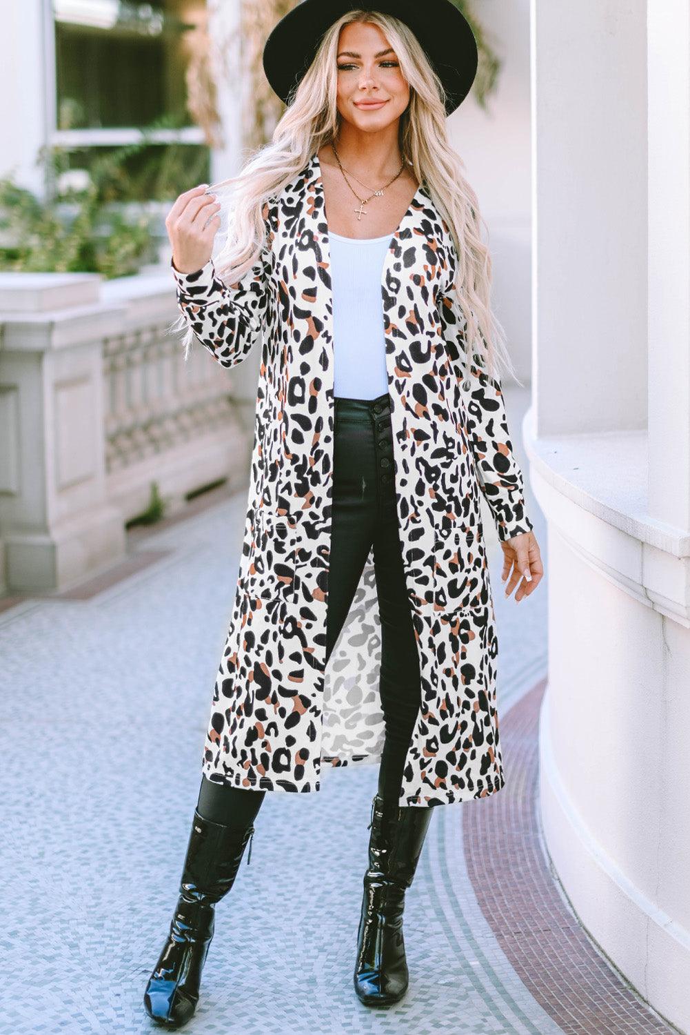 Leopard Open Front Long Sleeve Cover Up Carauana Store