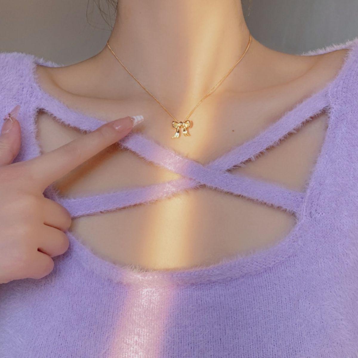 Copper Bow Shape Pendant Necklace Carauana Store