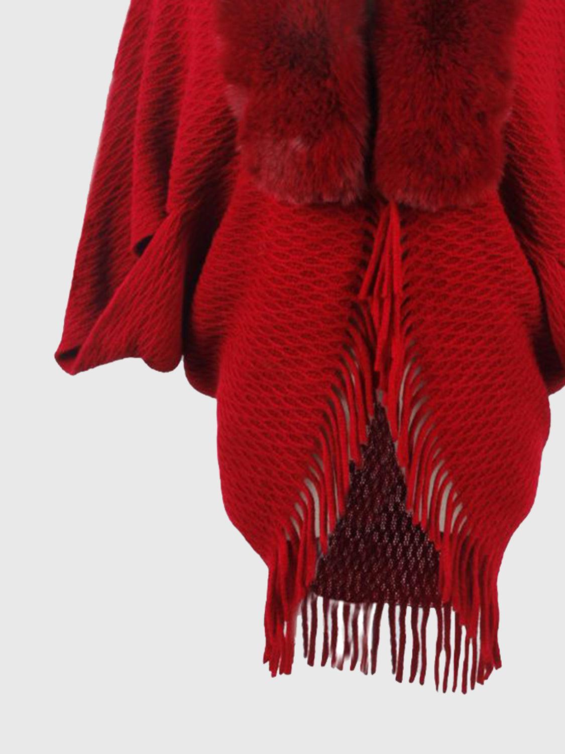 Open Front Fringe Hem Poncho Carauana Store