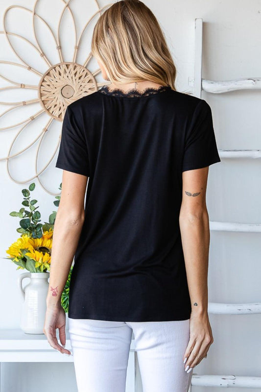 Heimish Lace Detail V-Neck Short Sleeve T-Shirt Carauana Store
