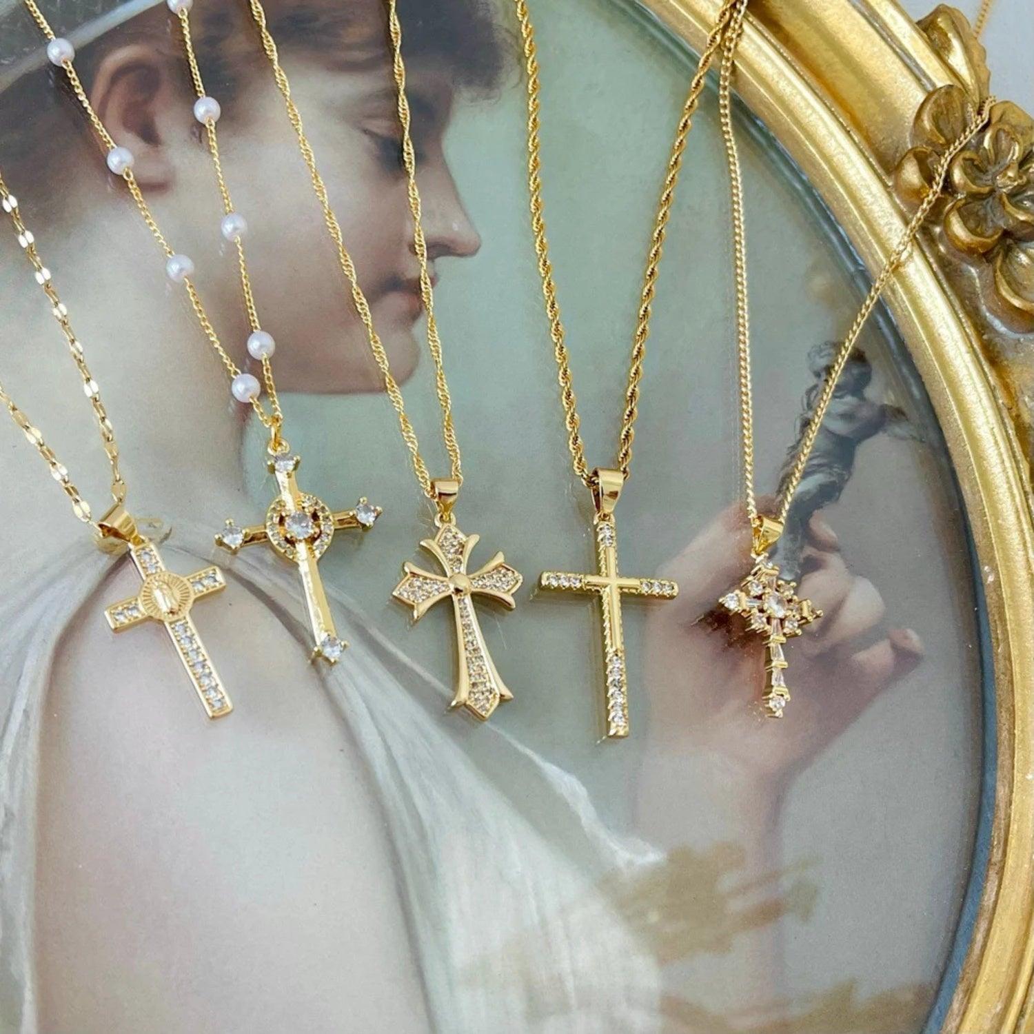 Stainless Steel Inlaid Zircon Cross Necklace Carauana Store