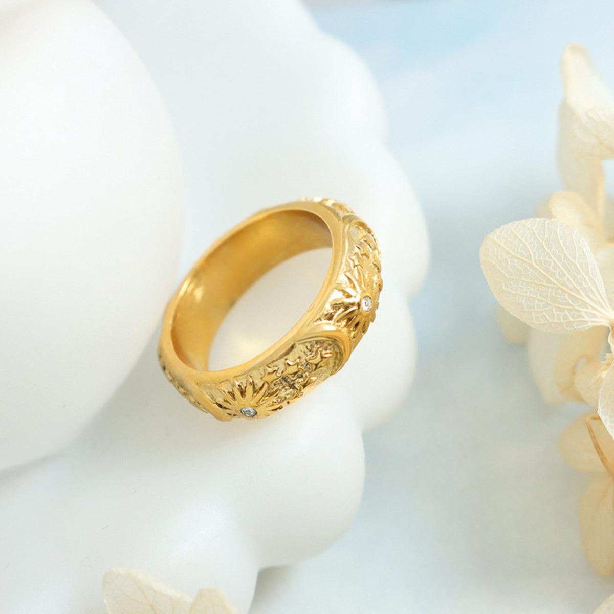 Titanium Steel Inlaid Zircon Embossed Ring Carauana Store