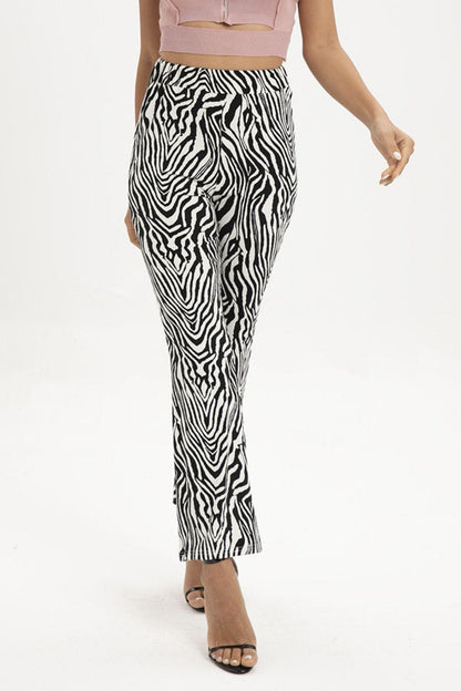 Zebra Print Straight Leg Pants Carauana Store