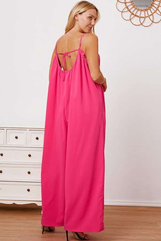 Double Take Full Size Ruffle Trim Tie Back Cami Jumpsuit with Pockets Carauana Store