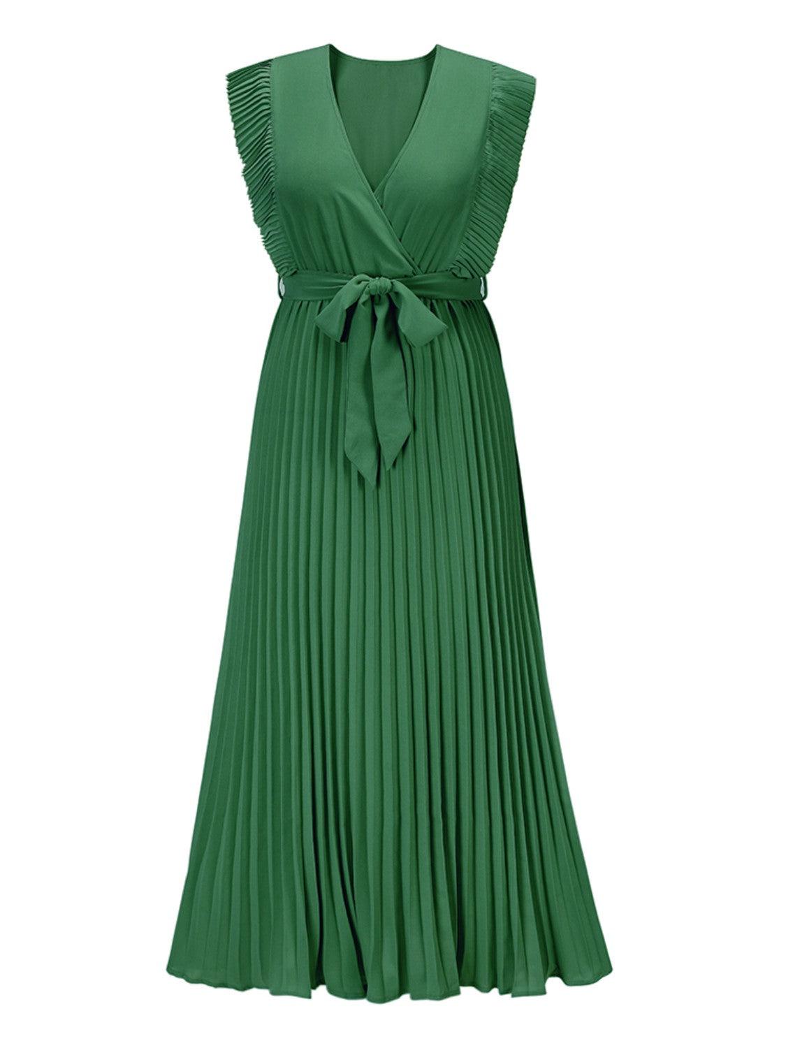 Tied Surplice Cap Sleeve Pleated Dress Carauana Store