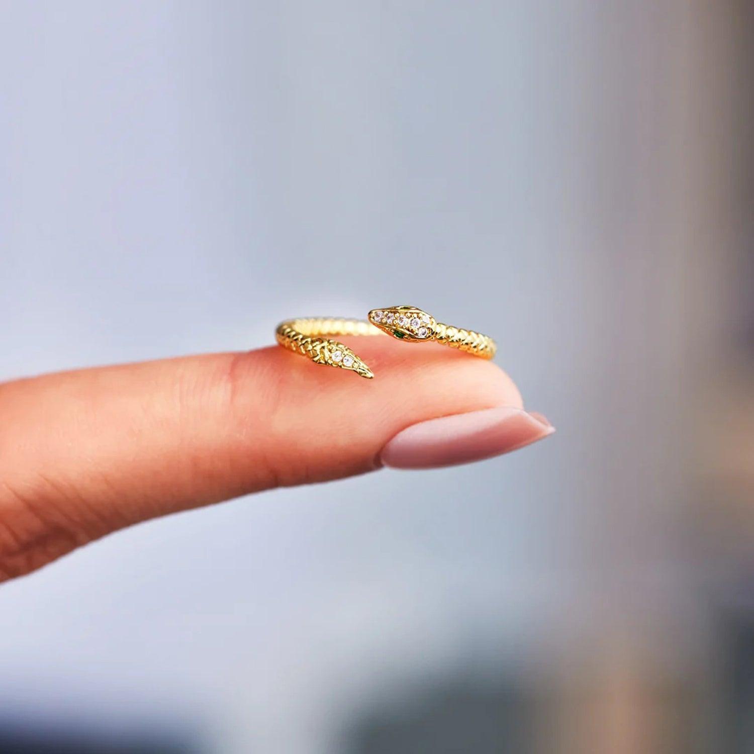 Snake Shape 18K Gold-Plated Bypass Ring Carauana Store