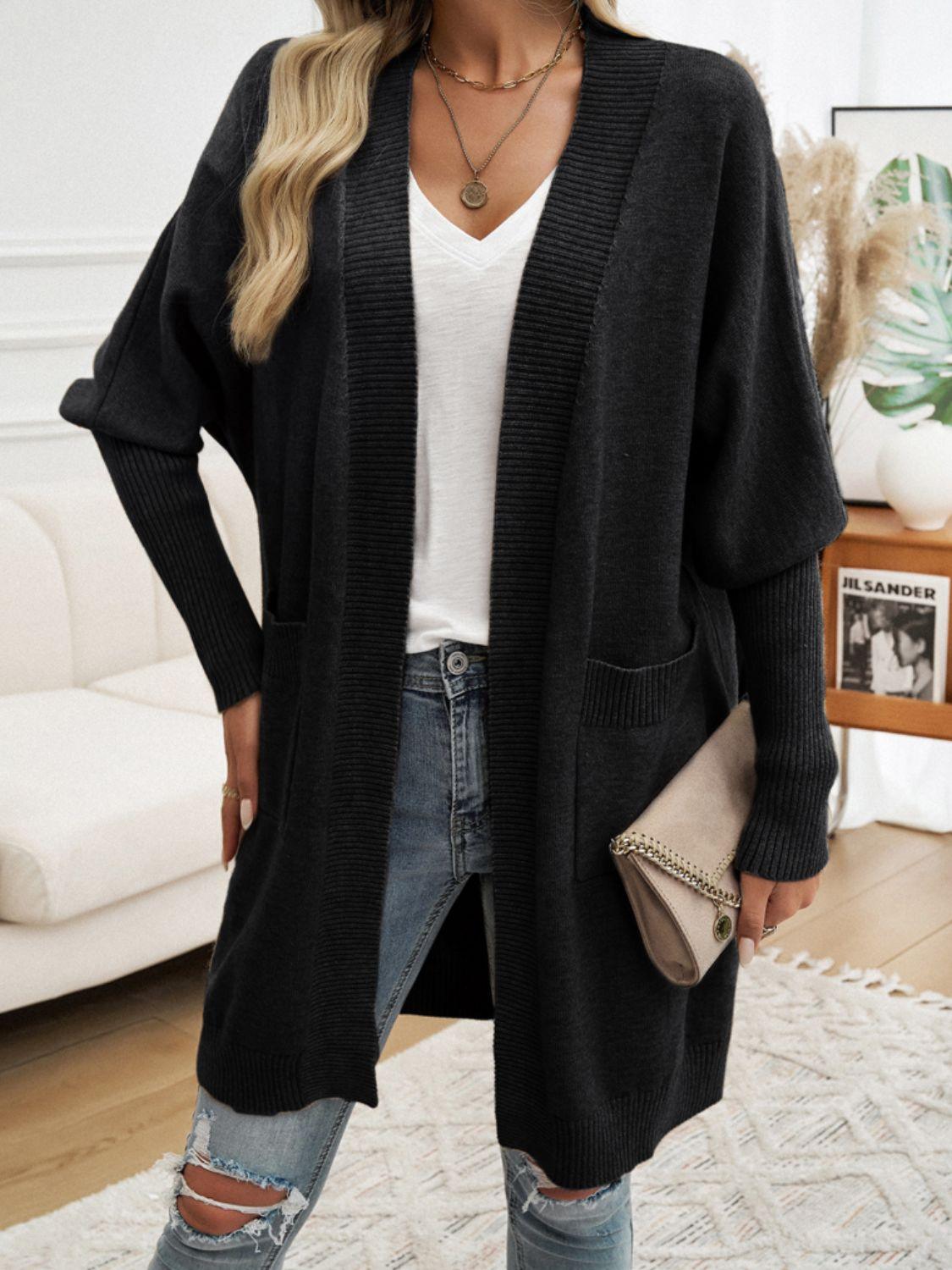 Devine Open Front Long Sleeve Cardigan Carauana Store