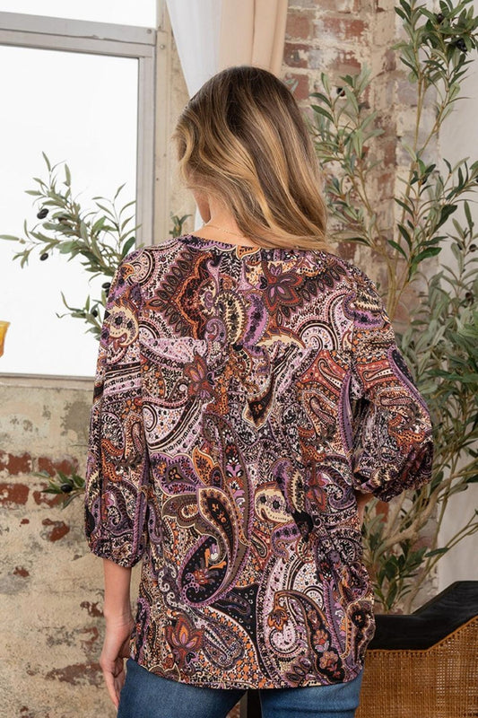 Sew In Love Paisley Print V-Neck Top Carauana Store