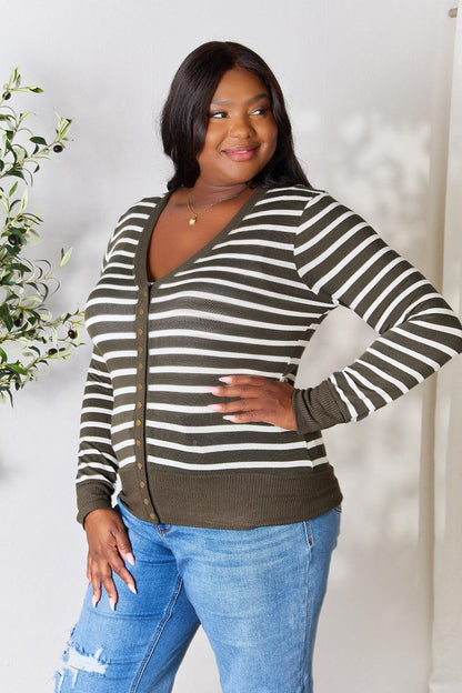 Zenana Full Size Striped Snap Down Cardigan Carauana Store