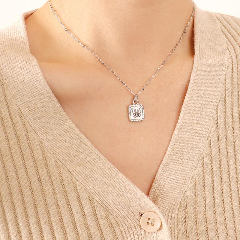Butterfly Square Titanium Steel Pendant Necklace Carauana Store